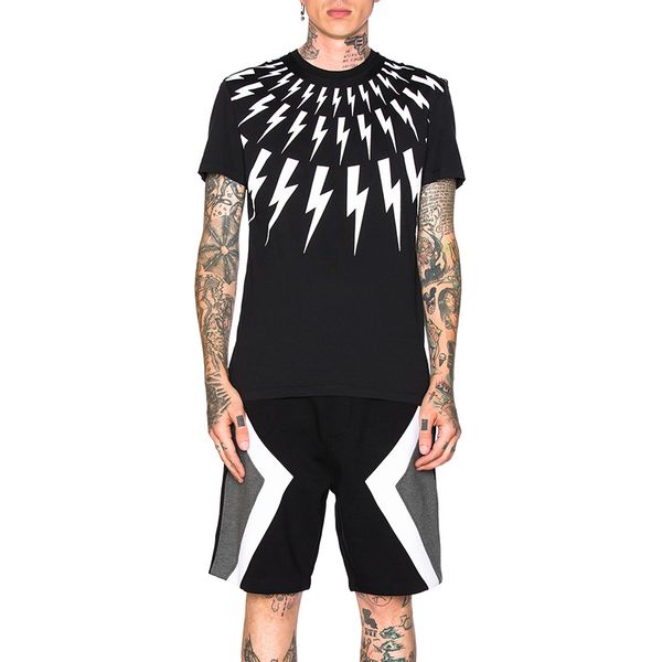

fashion mens stylist t shirt summer new arrival geometry print short sleeve black white mens cotton tees size s-2xl, White;black