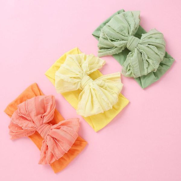 

1pcs lace headwraps soft wide nylon turban baby headband elastic head bands newborn fashion hair accessories bows for girls gift, Slivery;white