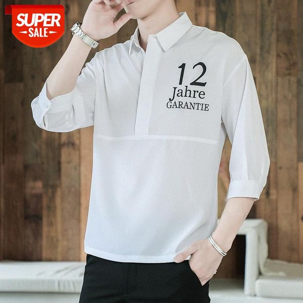 

slim loose korean style three-quarter sleeves versatile long-sleeved casual shirt male direct supply #6e61, White;black
