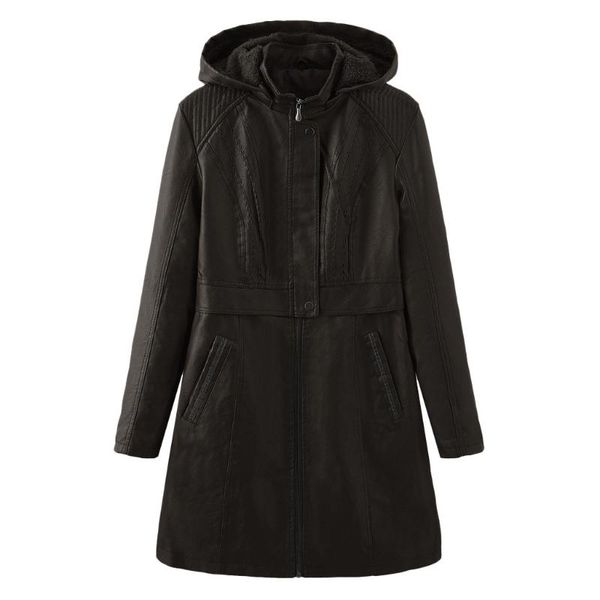 

women's jackets women jacket fashion winter long coat faux leather hooded overcoat outwears #40%, Black;brown