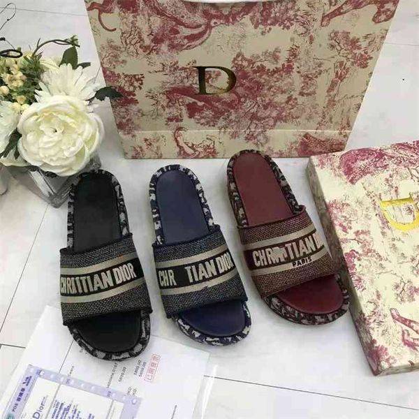 

wholesale summer 2021 leisure women's cool trawl red tide d embroidery fashion thick bottom anti slip slippers luxurysss designersss sh, Black