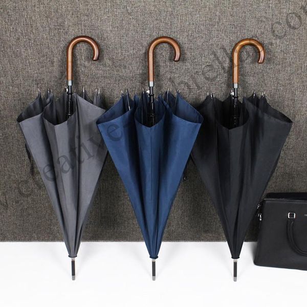 

umbrellas 3pcs/lot long-handle auto open 70t wooden classical business gent's anti-thunder fiberglass outdoor commercial parasol