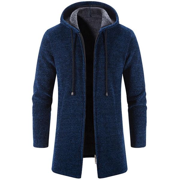 Мужские толстовки для толстовки свитер осень зима длинное пальто схватывает кашемиру густой теплый с капюшоном с капюшоном кардиган мода твердая цветовая куртка