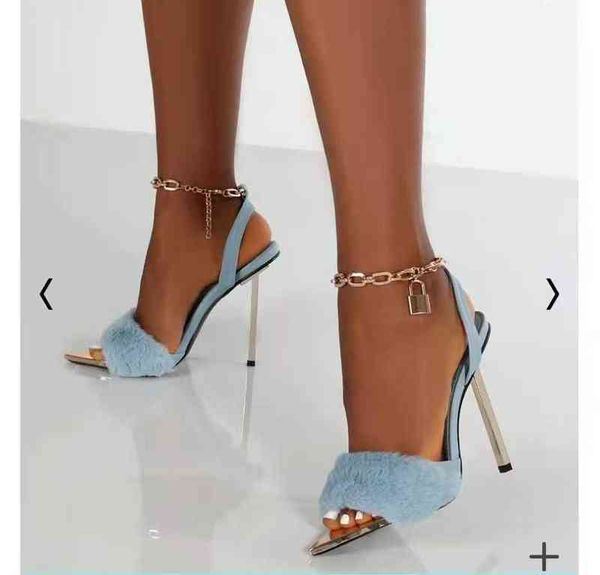 

sandels new summer rome fashion furry cross tied women pumps 11cm thin high heel lace up dress party ladies sandals 220303, Black