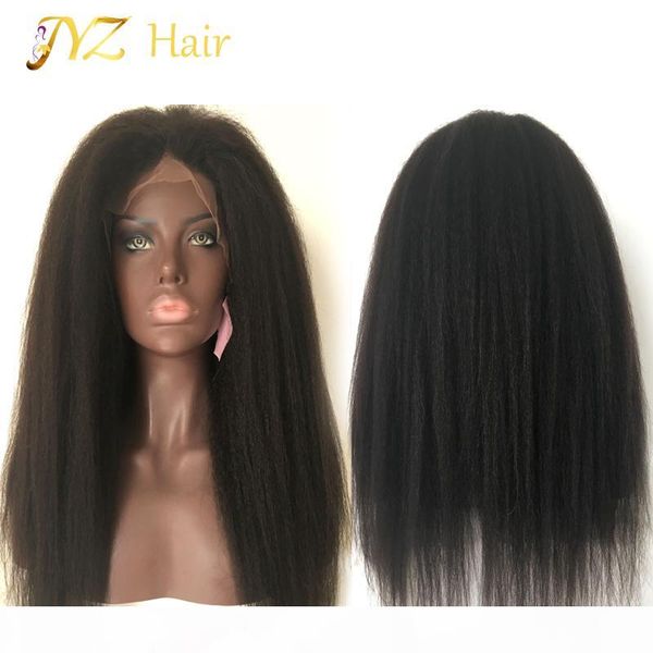 

jyz full lace wig human hair kinky straight glueless lace front wig american malaysian medium brown medium cap wig, Black;brown