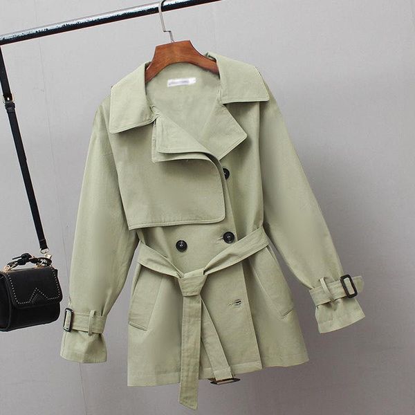 

women's trench coats fashion women coat spring autumn vintage belt double breasted khaki outwear slim office ladies overcoat y541, Tan;black