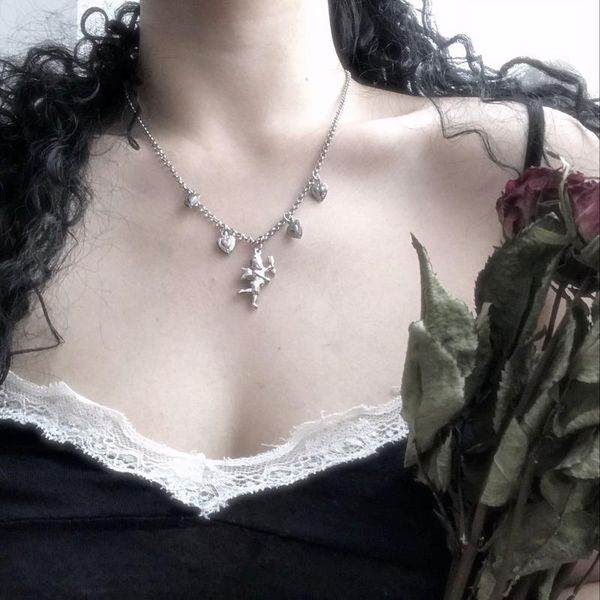 

chains angel necklaces woman heart necklace ladies cool god of love cupid pendant chain punk silver color european zinc alloy oorbellen