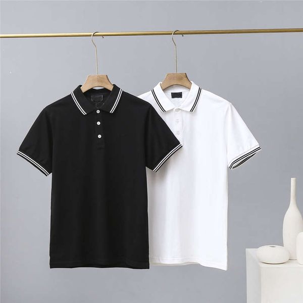 

men's polos summer breathable tees classic mens striped collar embroidery three buttons simple style mens polo shirts size m-2xl, White;black
