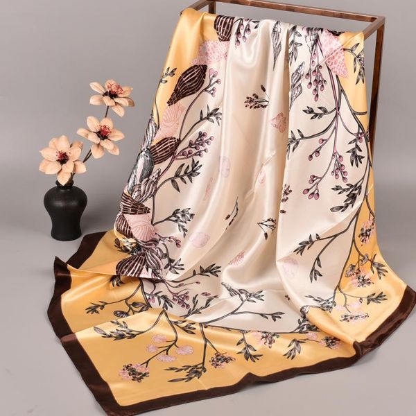 

scarves 90*90cm silk scarf women elegant luxury female long print pashmina shawl autumn all-match outdoor stoles bandana hijab, Blue;gray