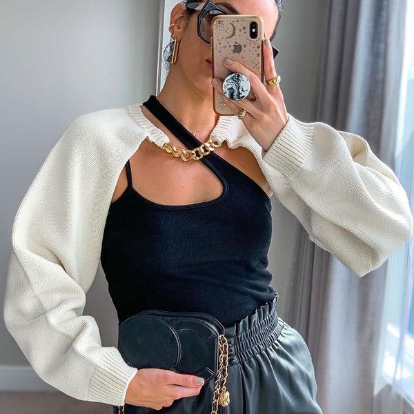 

women's sweaters autumn spring knitted pullover sweater women long sleeve metal chain blackless crop streetwear female pullovers, White;black