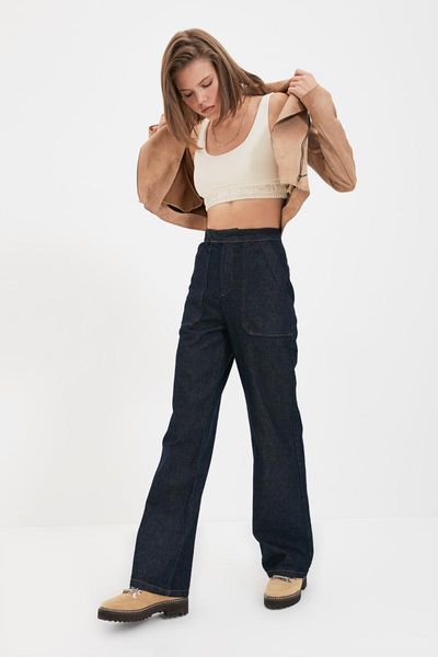

women's jeans trendyol high bel 90's wide leg twoaw22je0455, Blue