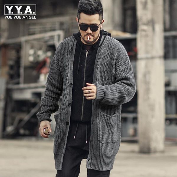 

thickening long sweater men v-neck single-breasted cardigan autumn winter solid male sweatercoat fashion casual knitting jacket, White;black