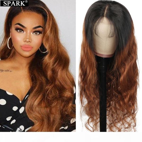 

spark ombre 4x4 lace closure human hair wigs brazilian highlight body wave 180% density pre pucked wig brown t1b427&30 for black, Black;brown