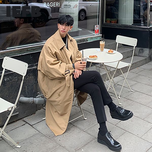 

men's windbreaker medium length loose handsome overknee fashion trench coat 2021 autumn new korean clothes loose, Tan;black