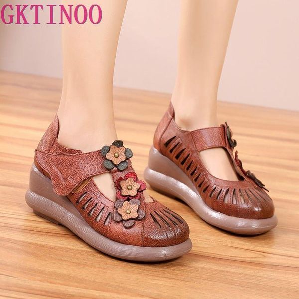 

dress shoes gktinoo women gladiator sandals genuine leather hollow wedges ladies casual soft bottom summer woman beach sandal, Black