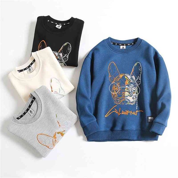 

children's clothing autumn new korean embroidery fighting dog middle big children's pearl ground cotton protective, Black;white