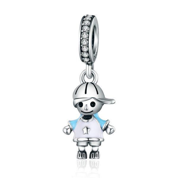 

pandach new 100% 925 sterling silver couple little girl & boy pendant charm fit girls charm bracelet diy jewelry cmc544, Bronze;silver