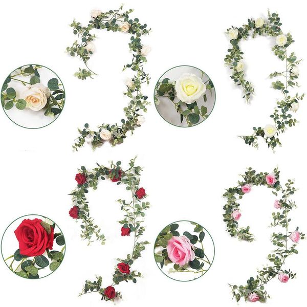 

decorative flowers & wreaths luanqi 1.95 m artificial flower rose vine decor hanging silk fake for wall wedding decoration plants leaves xma