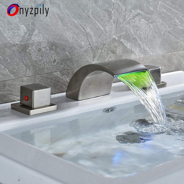 

bathroom sink faucets onyzpily led waterfall basin faucet widespread tub mixer taps brushed nickel washing tap dual handle cold