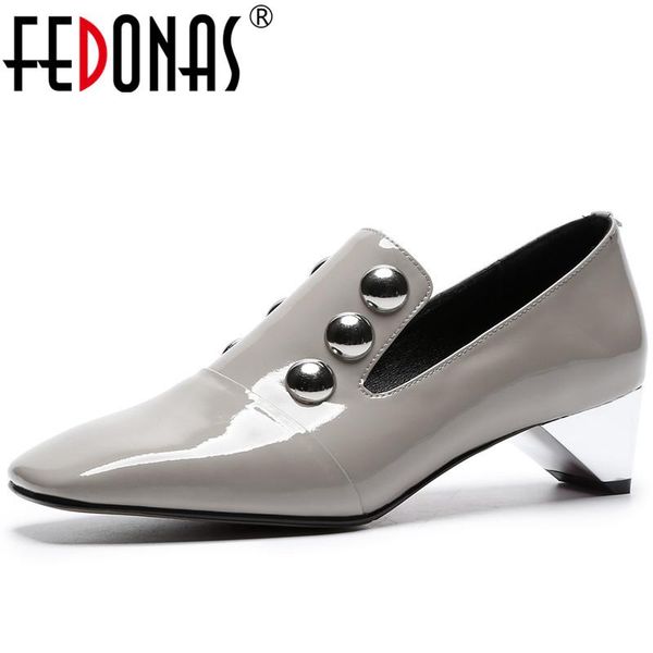 

dress shoes fedonas women basic casual strange heels pumps concise spring summer party metal decoration elegant square toe woman, Black