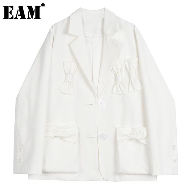 

eam] women vintage bow white big size blazer new notched long sleeve loose jacket fashion tide spring autumn 2021 1dd4789, White;black