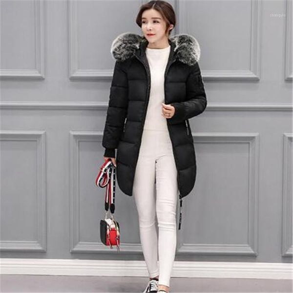 

fashion 2018 winter women fur collar long hoodie down jacket plus size long hooded duck down thick parka coats women parkas1, Black
