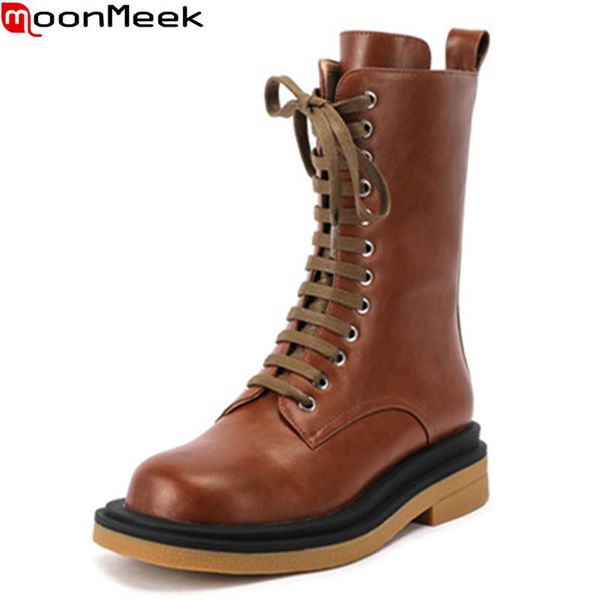 

boots moonmeek 2021 fashion ankle genuine leather comfortable ladies shoes autumn winter women black brown