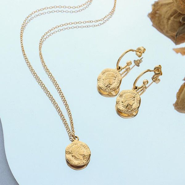 

earrings & necklace stainless steel irregular round design set minimalist plated gold for women's 2021 fashion accessories jewelry, Silver