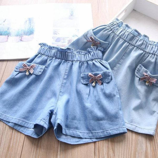 

shorts summer girls' double pocket bow denim, Black