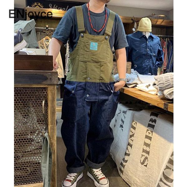 

men's pants european and american trendy brand vintage jumpsuit men plus size casual streetwear playsuit cargo romper strap overalls, Black