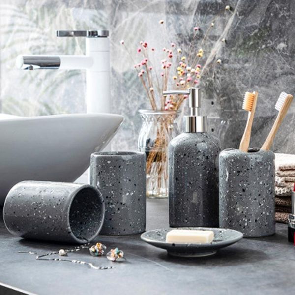 

bathroom accessories set melamine tray toiletries kit couple mouthwash cups toothbrush holder soap dish bathroom decoration