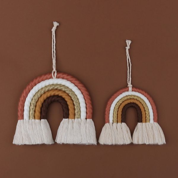 5 strati Nordic Macrame Arcobaleno Decorazione della parete per la camera da letto Nursery Baby Camere per bambini Arazzo Corda intrecciata Nappa Appeso a parete