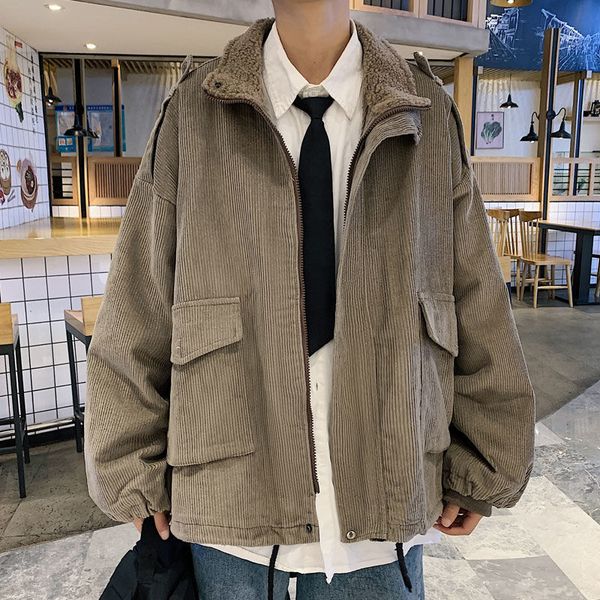 

2021 New Winter Cotton Padded Lamb Fur Jacket Men's Warm Fashion Casual Retro Men Wild Loose Korean Short Coat Mens Clothes M-2xl Qjcv, Black