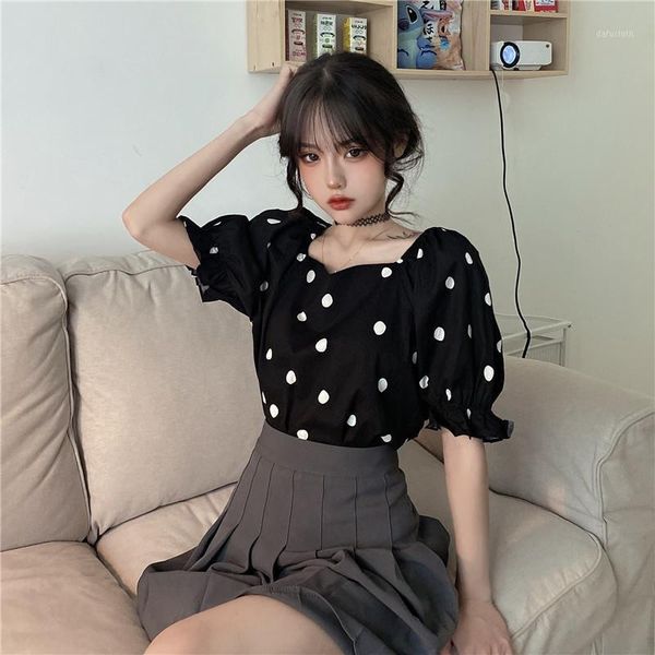 

women's t-shirt fashion retro shirt women 2021 korean loose style, exposed collarbone, short sleeve, point top, White