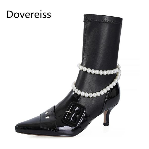 

boots dovereiss fashion women's shoes winter elegant pure color slip on stilettos heels metal chain ankle concise 34-39, Black