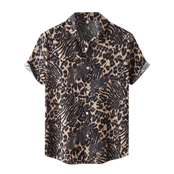 

men's casual shirts leopard print mens hawaiian short sleeve summer men tropical aloha party beach wear clothing chemise, White;black