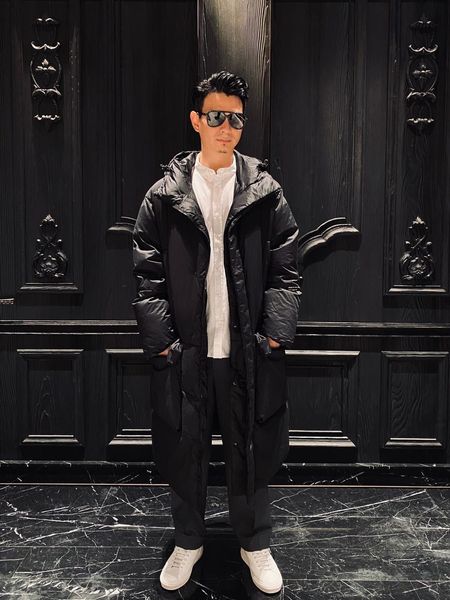 

luxury france men's down jackets desinger brand reversible long hooded coat couple jacket, Black