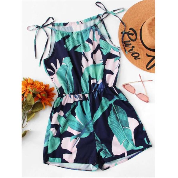 

new women summer printed o-neck sleeveless camis bandage casual camisole playsuit elegant beach holiday dropshipping #4a29, Black;white