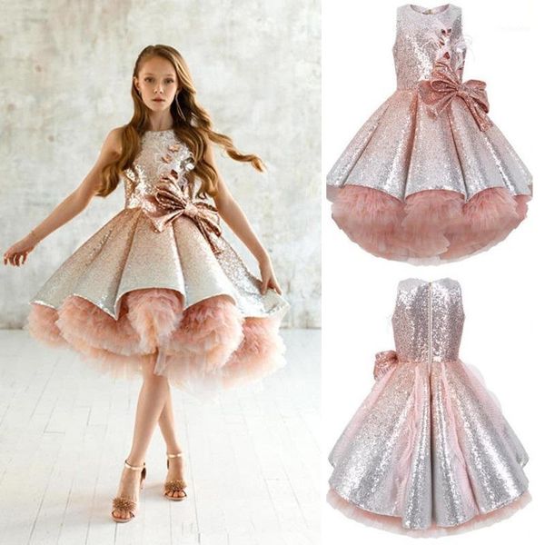 

girl's dresses shiny sequins flower girls for wedding sleeveless tulle tiered tutu pageant gowns gorgeous puffy prom girl dresses1, Red;yellow