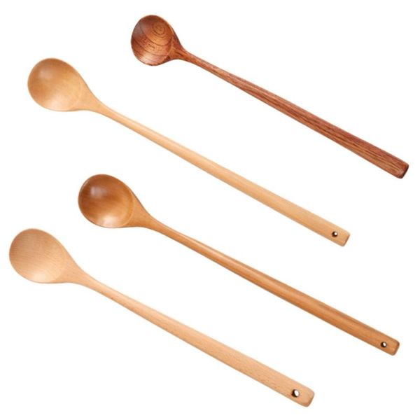 

spoons 4pcs wooden long handle soup honey stirring (assorted color)