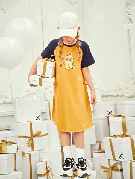 

x mschibious girls raglan sleeve cartoon graphic tee dress she, Red;yellow