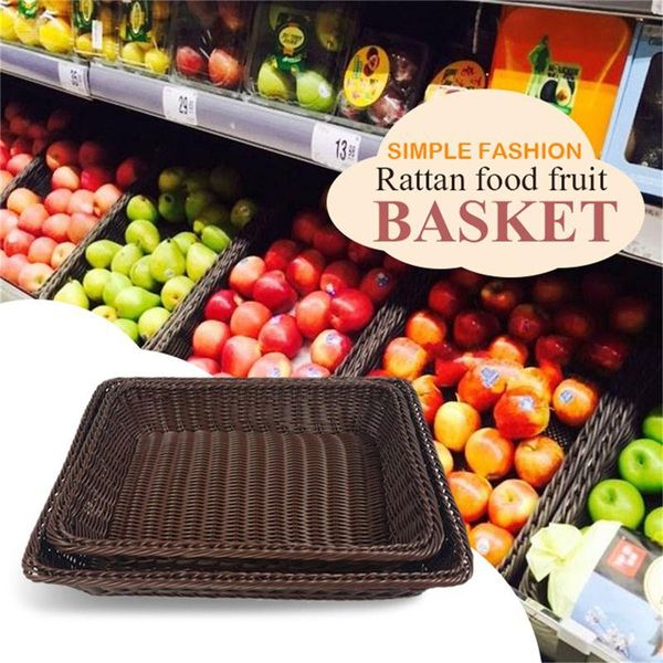 

dark brown simple fashion hand-woven storage basket rattan fruit basket imitation rattan bread