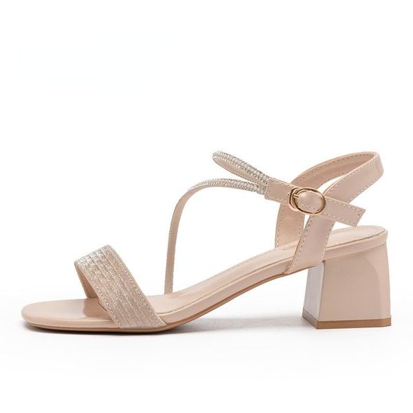 

sandals women 2021 summer fashion temperament fairy style word belt wear fashionable mid-heel female, Black