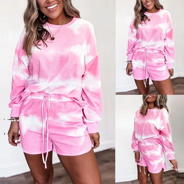 

2021 new pack fashion casual tie-dye train accord long mouw shorts home women's training packages drag set sports clothing, Gray