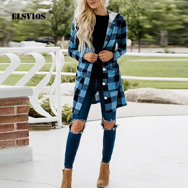 

women's jackets fashion loose plaid shirt jacket autumn winter women elegant long sleeve hooded cardigan coats lady casual button pocke, Black;brown