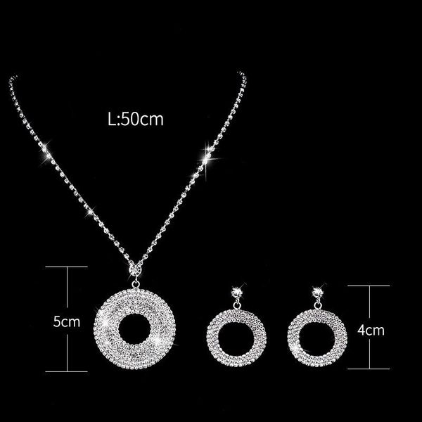 

earrings & necklace cashou72 bridal big circle set chain crystal wedding zircon 2-piece, Silver