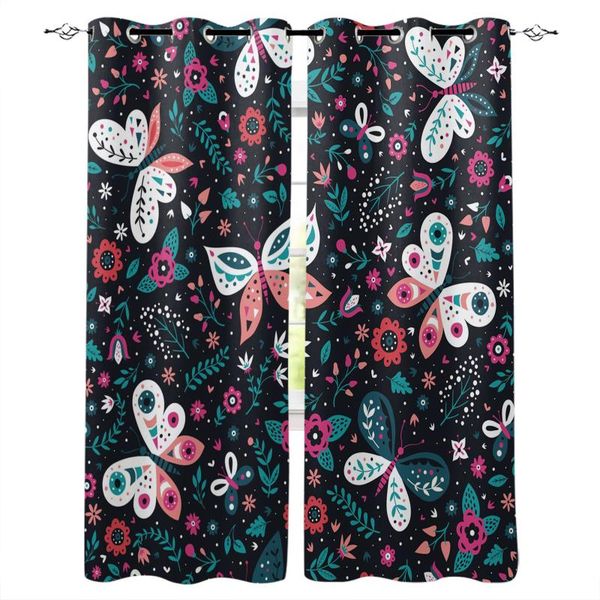 

curtain & drapes butterfly flowers colorful art window curtains bedroom kitchen panel christmas home decor for living room