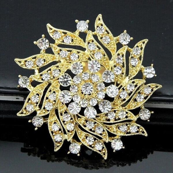 

pins, brooches 2.2 inch rhodium silver plated pink rhinestone diamante flower, Gray