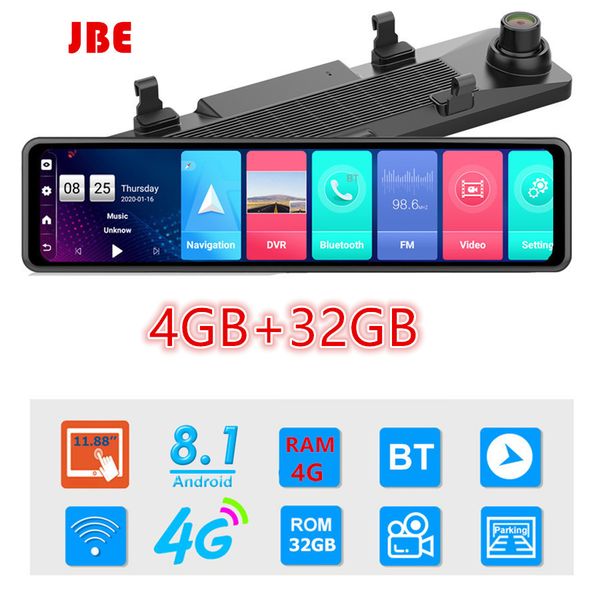 

12 inch 4g android rearview mirror car dvr hd 1080p gps wifi adas dash cam 4g+32g dual lens recorder auto camera registrar dvrs