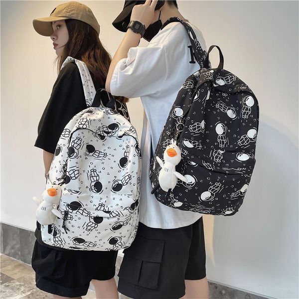 

backpack chic trend astronaut print large capacity nylon water repellent travel student schoolbag